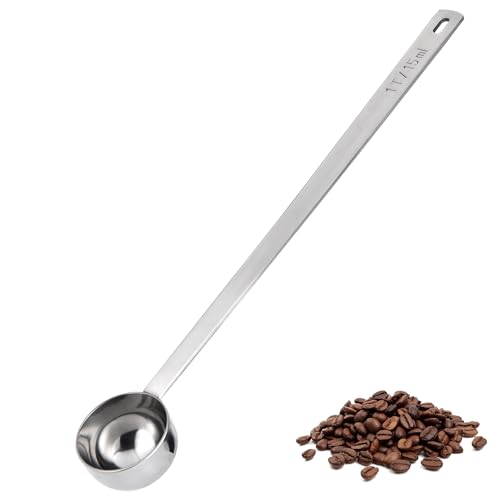 Image of U-Taste Coffee Scoop 1 Tablespoon: 18 /8 Stainless Steel Measuring Scooper for Ground Coffee, Bean, Powder, Espresso, 8.5in Extra Long Handle Metal Meaure Spoon for Canister, Jar (1Tbsp /15ml, Silver)