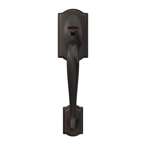 Schlage FE285 CAM 716 GEO Camelot Front Entry Handleset with Georgian Knob, Lower Half Grip, Aged Bronze