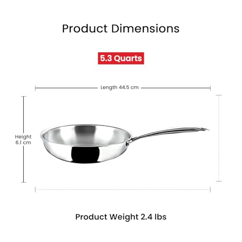 Vinod Platinum Triply Stainless Steel Frying Pan – 24 cm | Thick Bottom for Even Heat & Durability | Ideal for Frying Eggs, Sautéing & Pancakes | Induction & Gas Compatible | Scratch Resistant