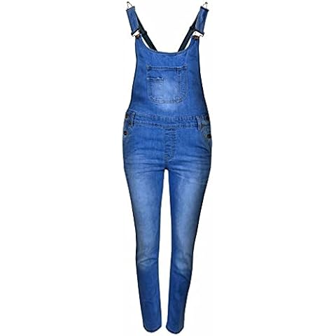 Girls Denim Dungarees Long Length Pinafore Dungaree Jumpsuit UK Size 7-13 Years (Mid Wash, 11-12 Years, 11_years) Cover