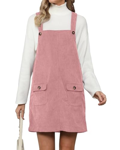 Damen Cord Latzkleid Minikleid verstellbare Träger Overalls Kurze Kleider mit Taschen für Damen