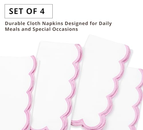 Image of PurpleEssences Scalloped Cloth Napkins 18x18 in - White Edges Blush Pink