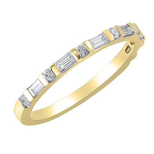 Dazzlingrock Collection 0.37 Cttw Baguette & Round White Diamond Bar Set Wedding Band for Women in 14K Solid Gold