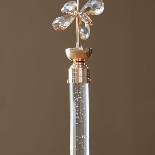 Image of 6W Crystal Pendant Hanging LED Light | Gel Glass Rod with Floral Decor | Warm White Glow | Golden Finish | Modern Decorative Ceiling Light for Living Room, Bedroom, Dining & Indoor Spaces