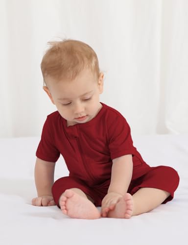 Jimonda Boys Baby Girls Short Sleeve Romper Unisex Baby Footless Pajamas With Viscose 2-Way Zipper Front 3Pcs0-24Months4