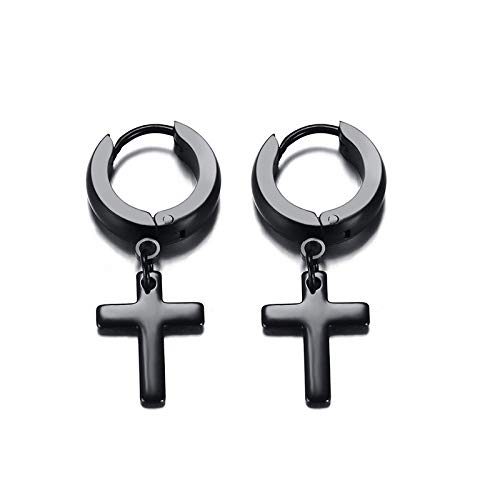 Asma Jewel House Unisex Stainless Steel Black Cross Drop Earrings for Girls Boys