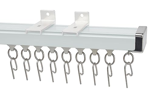 Image of MetDeals Aluminium Deluxe Silent Channel Curtain Track with Smooth Runners & Wall Fit Bracket,Hook,End Caps, Screw & Wall plug | Curtain Rail System for Home & Office(White Color,2.5 Feet)