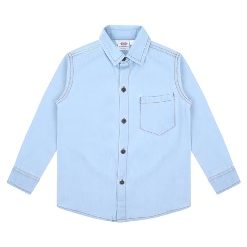Image of superminis Boy's Full Sleeves Denim Relaxed Fit Shirt With Collared Neck