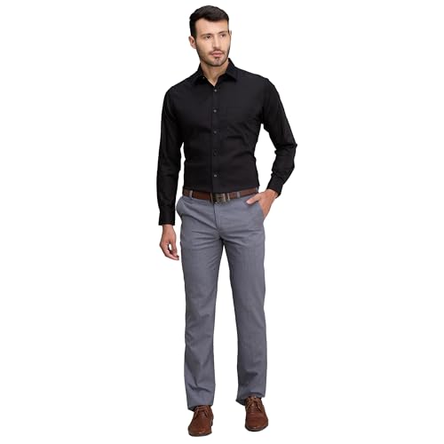 Image of Raymond Men's Slim Fit Solid Pattern Pure Cotton Full Sleeve Semi Cut Away Collar Formal Shirt