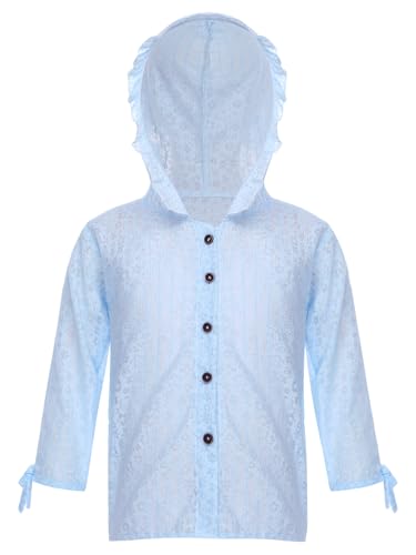 Girls Solid Color Ruffled Cardigan Long Sleeve Button Closure Hooded Coat Floral Bolero Shrug