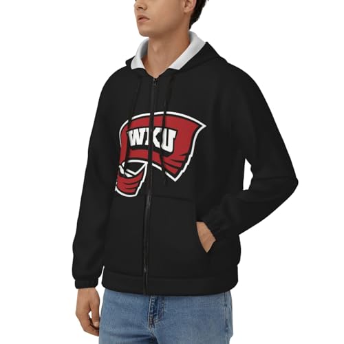 Western Kentucky University Men'S Hooded Zipper Cardigan Casual Hooded Sweatshirt Long Sleeved With Pockets2