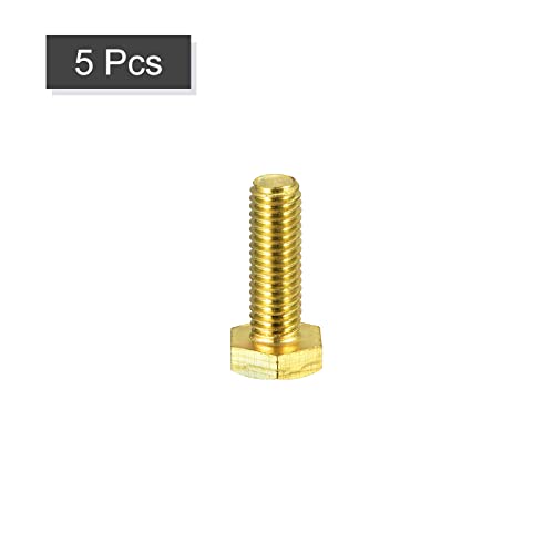 Image of uxcell Brass Hex Bolts, M8x25mm 5pcs Fully Thread Grade 4.8 Solid Brass Hexagon Head Bolt Machine Screws for Machinery