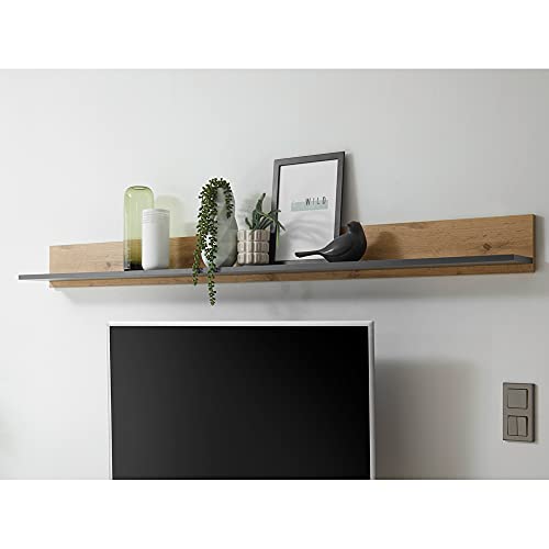 Lomadox Hängende TV Wohnwand in anthrazit mit Absetzungen in Wotan Eiche Nb., B/H/T: ca. 340/180/30 cm – Bild 6