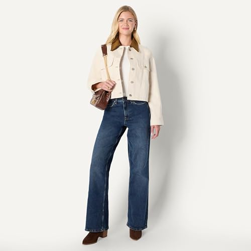 Amazon Essentials Women's Oversized-Fit Cropped Heavyweight Denim Jacket with Contrast Corduroy Collar, Ecru, X-Large - image 5