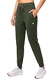 G Gradual Women's Fleece Lined Joggers High Waisted Water Resistant Thermal Winter Sweatpants Running Hiking Pockets(Olive, M)