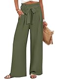 ANRABESS Womens Wide Leg Palazzo Pants Belted High Waisted Business Casual Flowy Long Trousers with Pockets Olive-M