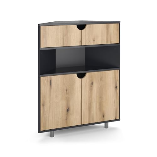 Vicco Aparador Inaro, Antracita/Roble, 79 x 96 cm con 4 Compartimentos