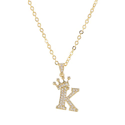 Letter A-Z Pendant Necklace Crown Letter Pendant Charming Initials Chain Necklace, Inlaid Crystal Letter Necklace -Crown-K