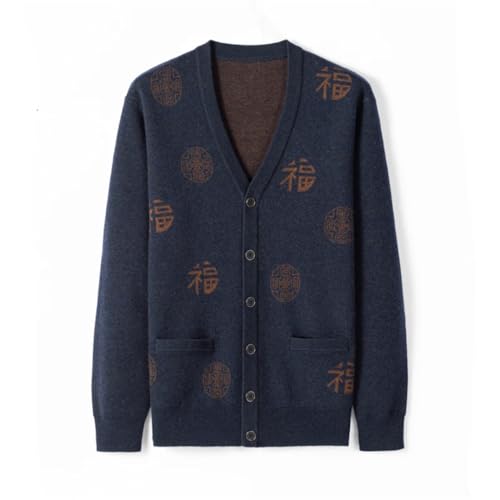 Men Wool Sweater Cardigan Buttons Down Chinese Style Knit Sweater for V Neck Father Clothing2