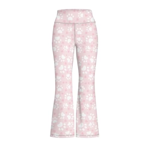 Pink Dog Paw Flare Leggings for Girls Casual Soft High Waist Gym Athletic Workout Long Bootcut Yoga Pants2
