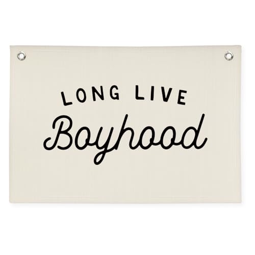 Image of Long Live Boyhood Banner Boy Room Decor,Playroom Decor Nursery Wall Decor for Boys Bedroom Living Room, Baby Shower Gifts, kid's banners Wall Hanging Flag Linen Banner 30x20(off-white)