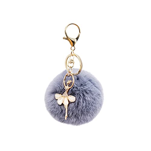 Porte-Clés Simple avec Boule en Peluche Porte-Clés avec Accessoires de Danseuse Accessoires Porte-Clés en Fausse Fourrure de Lapin pour Sacs à Main, Clés, Sacs à Dos et Décoration de Voiture (Gris) Cover