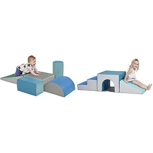 Crazy Clearance ECR4Kids-ELR-12683F SoftZone Climb and Crawl Activity Play Set & ELR-12717F-CT SoftZone Single-Tunnel Foam Climber, Freestanding Indoor Active Play Structure