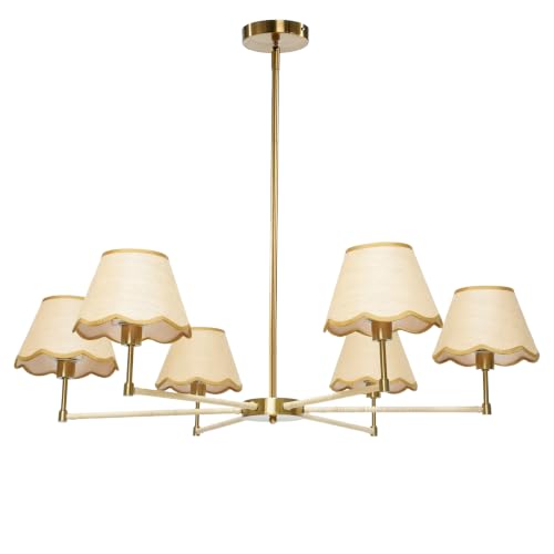 Image of Phaosio Large Rattan Chandelier Boho Style, 6-Light Rattan Pendant Light Fixture for Living Room, 39 inchAdjustable Cottage Rattan Hanging Lamp Ceiling Light for Dining Kitchen Island, E12 Socket
