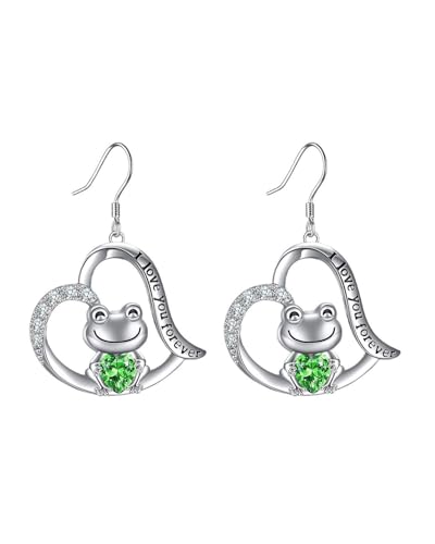 HUVZOR 1 par Vintage Rana Oreja Chaqueta Pendientes Colgantes Rana De Plata Ranas En Forma Chaqueta Pendientes Pequeños Animales Lindos Aretes Joyas Para Mujeres Y Niñas Regalos(Corazón)