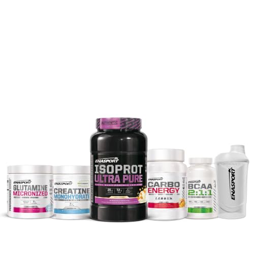 ENASPORT Pack Premium Suplementos Entrenamiento Completo - Proteína Aislada + Creatina Creapure + Glutamina + BCAA + Shaker – Para Ganar Masa Muscular y Recuperación Rápida (907g, Vainilla)