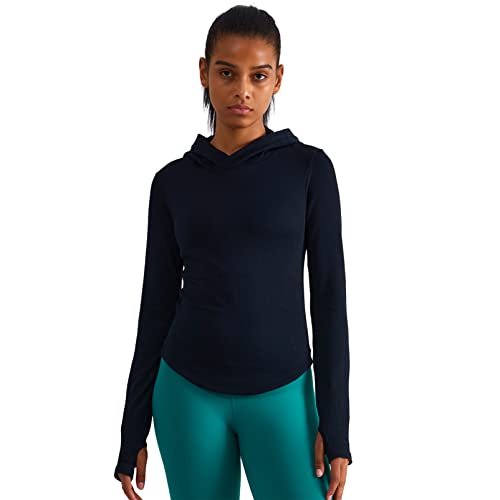 Womens Hooded Athletic Long Sleeve Running Shirts Workout Yoga Tops with Thumb Holes Slim Fit2