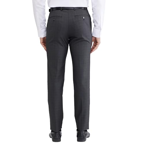 Image of Raymond Men's Slim Fit Checks Pattern Poly Viscose Blend Flat Front Formal Trouser