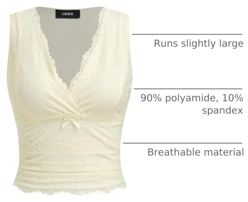 Image of CIDER Lace Crop Tank Tops for Women Going Out V Neck Sleeveless Ruched Tops Trendy Y2K Summer Outfits