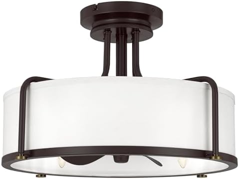 Quoizel Calvary 4-Light Western Bronze Ceiling Fan with Light, 12-Inch Blade Span Fandelier, 3 Brown Blades, LED Flush Mount Ceiling Light Fan with Dimmable 6W Bulbs | 3-Speed Remote