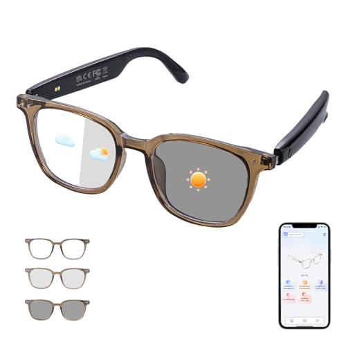 Image of AI Translator Smart Glasses, Real-Time Bilingual Translation, Bluetooth Glasses with Photochromic Lenses 160+ Languages, Lightweight Design for Travel & Business - Brown Frame and Black Legs