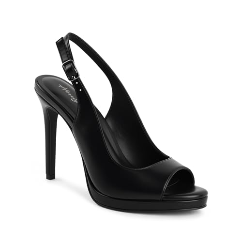 Herrlyn Black Platform Heels for Women, Slingback High Heels, Sexy Stiletto Heel Pumps with Peep Toe Comfort Cushioned Insole Ideal for Party Dancing Prom Size 8