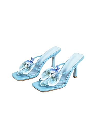 Image of MakeMeChic Women's Open Toe Floral Kitten Heels Flower Summer Beach Sandals
