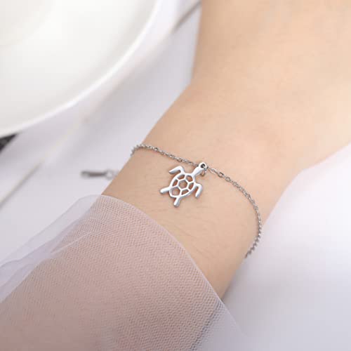 Turtle Bracelet Anklet For Women Girls Stainless Steel Hollow Out Sea Turtle Bracelet Anklet Chic Adjustable Bracelet Anklet Nature Ocean Jewelry Gifts For Turtle Lover (Silver, Stainless Steel) #TOP1