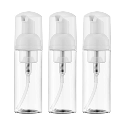 Owlyee Travel Foam Pump Bottle - 2oz Small Size Foaming Hand Soap Dispenser - Mini Portable Mousse Lash Shampoo Kit Container for Hair - Empty Leak Proof Plastic Clear Foamer for Liquid Toiletry 3Pack