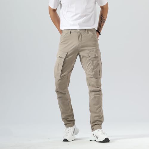 Plaid&Plain Men's Cargo Pants Slim Fit with Articulated Knees