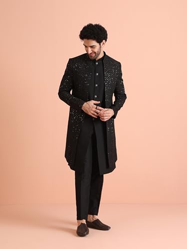 Image of Kisah Men's Blended Embellished Sherwani Set Regular Fit | Wedding, Festive & Occasion Wear