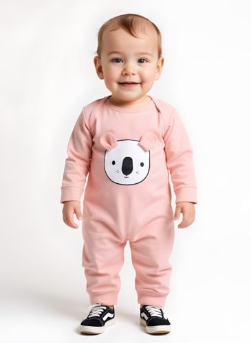 Image of 100% Cotton Animal face Print with 3D ears Rompers Sleepsuits Jumpsuit Night Suits for Infants Newborn Baby Boys & Girls