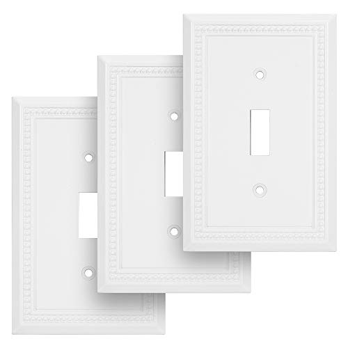 Image of Henne Bery Sunken Pearls Decorative Wall Plate Switch Plate Outlet Cover, Durable Solid Zinc Alloy (Single Toggle, 3 Pack, White)