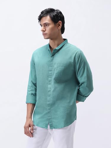 Image of Urbano Fashion Men's Cotton Full Sleeve Regular Fit Casual Solid Shirt with Band Collar