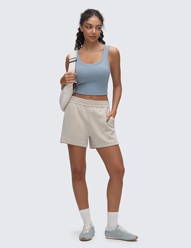 Image of CRZ YOGA Ribbed U Neck Crop Tank Tops | Medium Support, Removable Pads, Casual, Wide Straps, Longline Sports Bras for Women