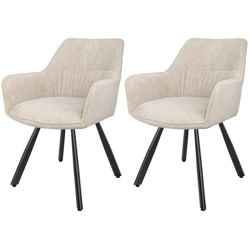 LEWE Sillas de Comedor Pack 2 Giratoria, Sillas de Cocina con Reposabrazos y Respaldo, Sillas de Salón Moderna, Tejido de Pelo Corto, Patas de Metal, para Comedor, Salón, Dormitorio, Cocina