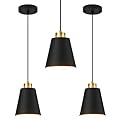 LAMKNVS 3-Pack Matte Black Pendant Lights Metal Cone Kitchen Island Pendant Lighting with Gold Modern Hollow Shade Hanging Light Fixture for Dining Room Bar Hallway 63" Adjustable Cord