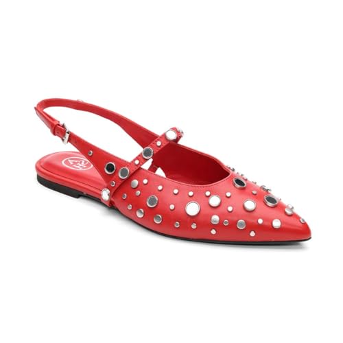 ASH Brenda   Zapatos planos de ballet para mujer con tachuelas y diseño elegante, aura rojo, 37 EU