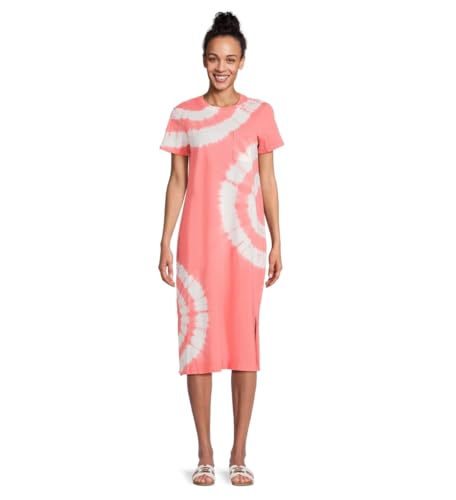 Time and Tru Women's T-Shirt Dress with Short Sleeves (US, Alpha, X-Small,  Regular, Regular, Coral Tie) at Amazon Women's Clothing store