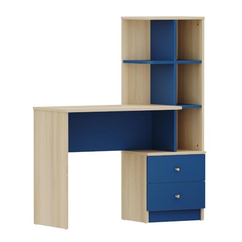 Wakefit Study Table for Kids | Kids Study Desk with Bookshelf & Storage Drawers | Sturdy Engineered Wood Writing Table | 1-Year Warranty | Paw - Moldau Acacia & Blue Finish | Compact & Space-Saving - Image 6